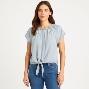 Bella Dahl Chambray Tie Front Linen Blend Top Blue Size Medium